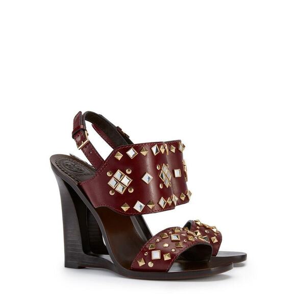 Tory Burch Kingsbridge Studded Open-Wedge Sandal Red 6.5 NIB $450 - Picture 2 of 6